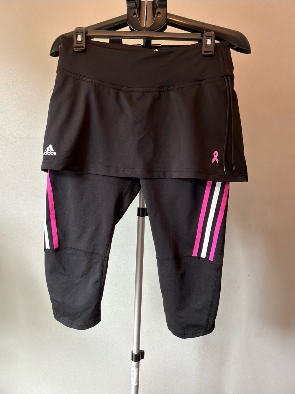 Adidas Climacool Running Capri Skirt Leggings Black Pink Med Breast Cancer BCA
